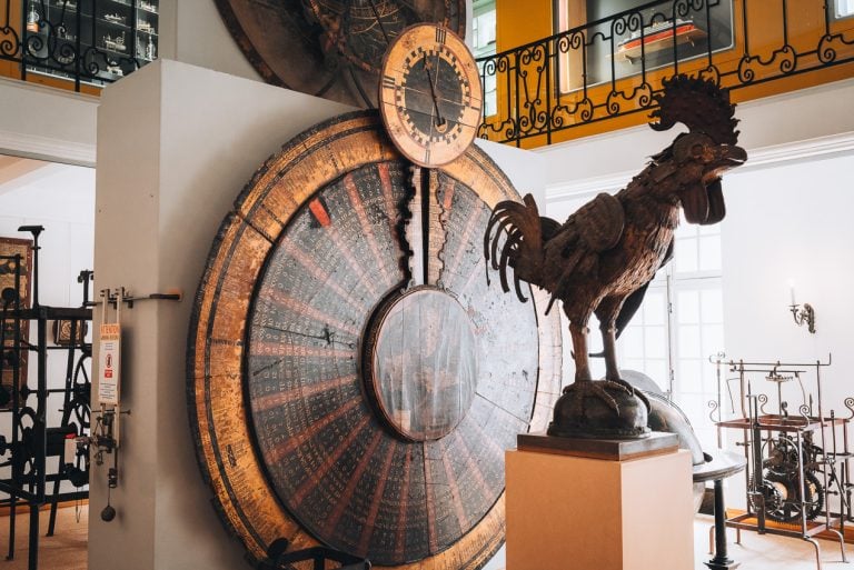 This is a previous version of Strasbourg's Astronomical Clock in the Museum of Decorative Arts. It's a giant clock with dials for the planets, the year, and other events.