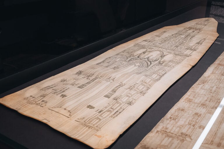 Drawings of the spire of the Strasbourg cathedral at the Musée de l'OEuvre Notre-Dame. It's a single piece of parchment with only the spire drawn.