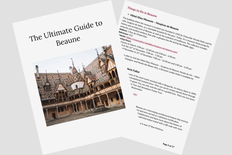 This is a printable travel guide to Beaune that you'll get if you subscribe to my newsletter.