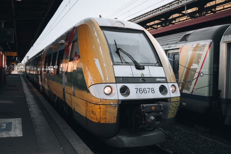 This is a TER train for the Grand Est region of France. It circulate in Alsace and in this photo it is parked at Strasbourg's main train station.