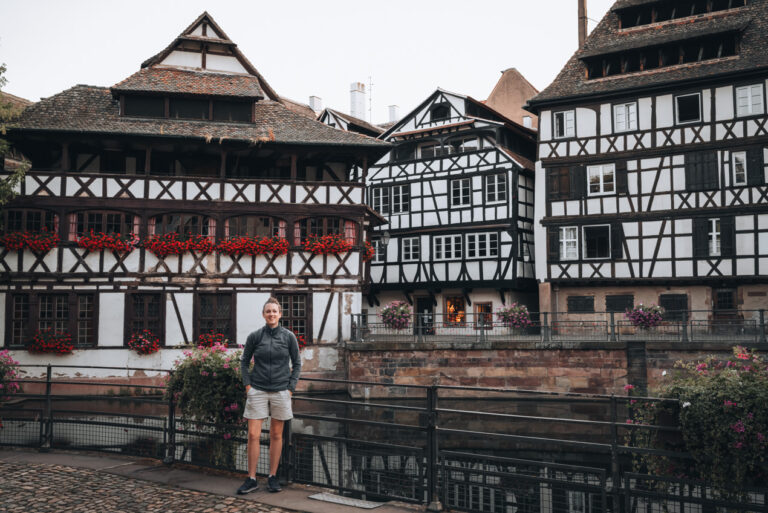 Jen in Strasbourg's La Petite France district. She is an American that can comment on whether French like Americans or not.
