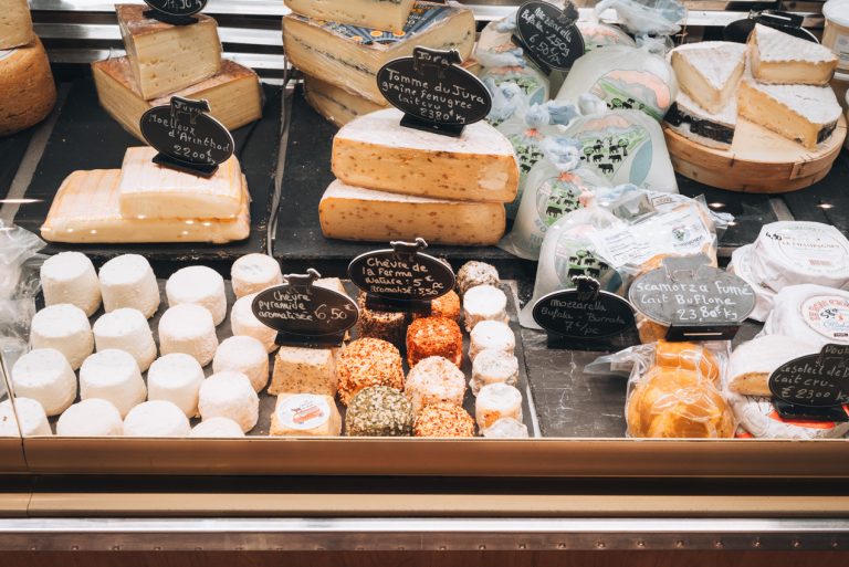 This is a selection of French cheese found at the local market in Reims.