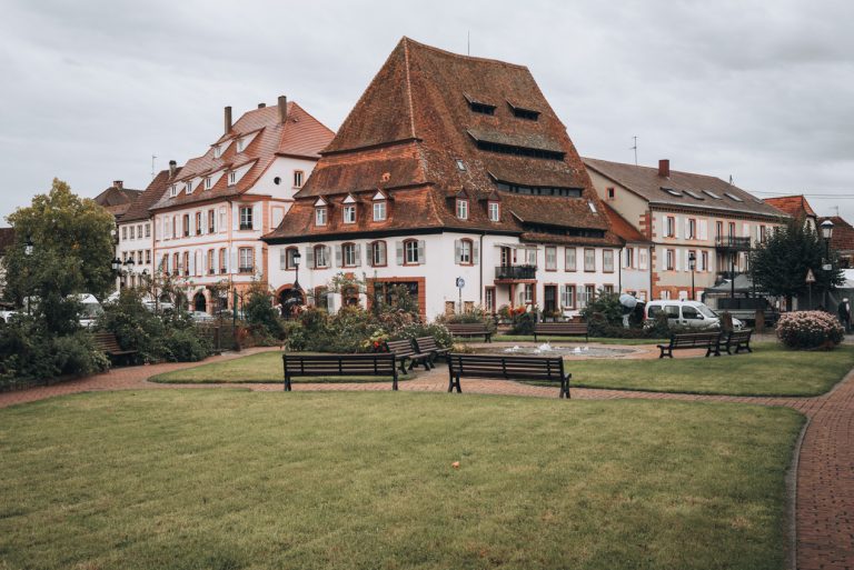 This is the Maison du Sel or Salt House. It's a large stone building with a tiled roof that is barely standing.