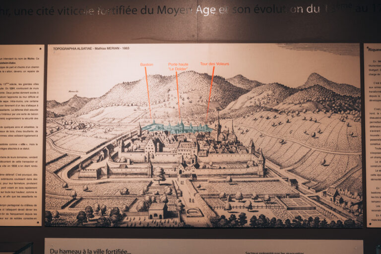 A map of Riquewihr from the middle ages on display at the Musée Dolder in Riquewihr.