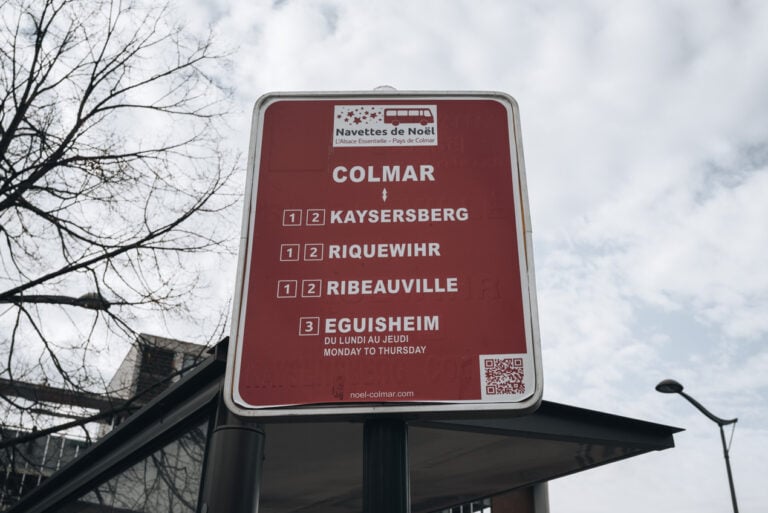 Navette de Noël Sign for Lines 1 2 and 3 in Colmar. This is where you'll stand to take any one of these shuttle buses.