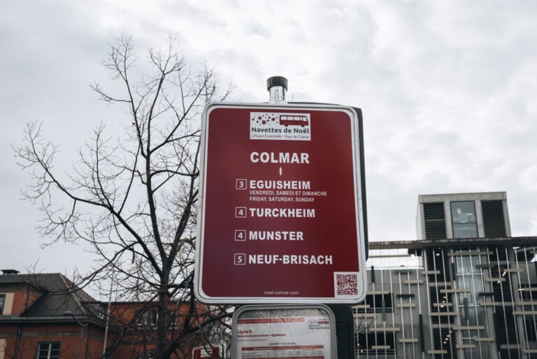 Navette de Noël Sign for Lines 3, 4, and 5 in Colmar. This is where you'll stand to take any one of these shuttle buses.