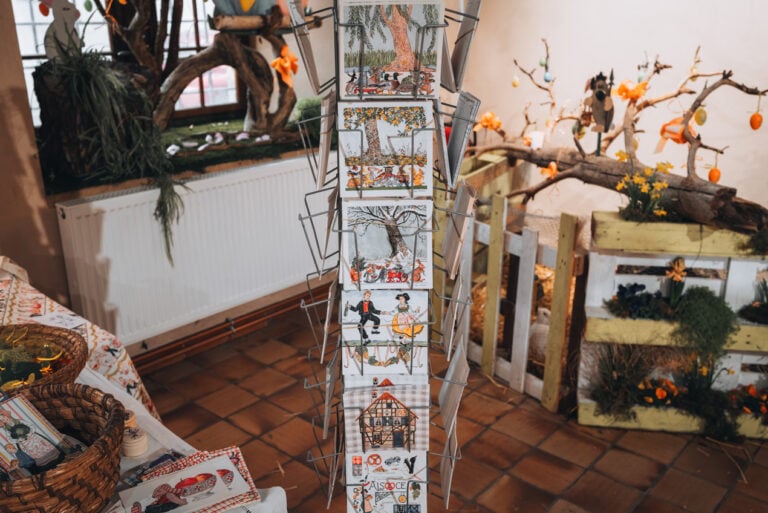 Postcards featuring scenes from around Alsace by Guy Untereiner at the Easter Market in Turckheim.