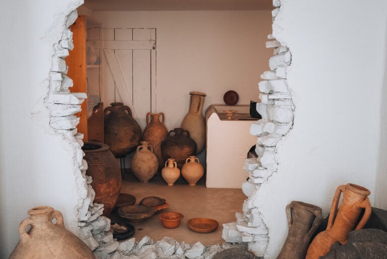 Pottery Collection from the Archaeological Museum in Strasbourg France. There's about ten clay pots of different sizes.