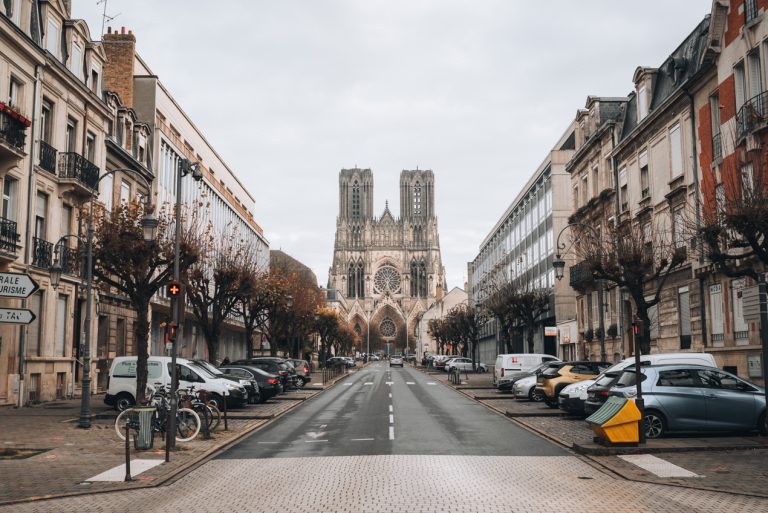 This is Rue Libergier looking towards the Reims Cathedral. It's a large street lined with wide side walks, making it very walkable.