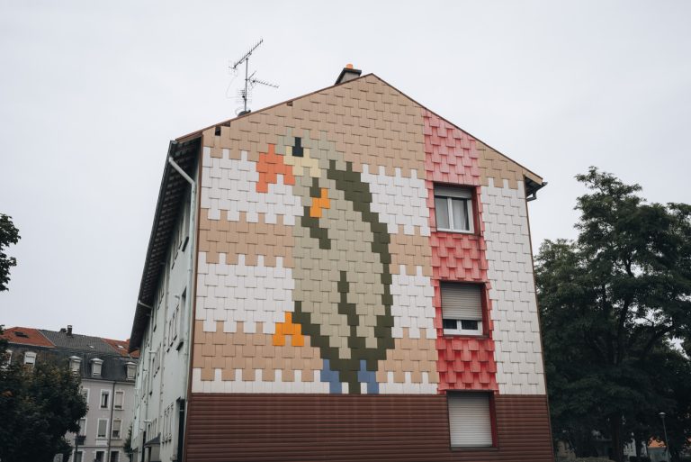 This is one piece of street art in Mulhouse. It's a parrot on the side of a building at the corner of Boulevard des Alliés and Rue de la Mutualité. 