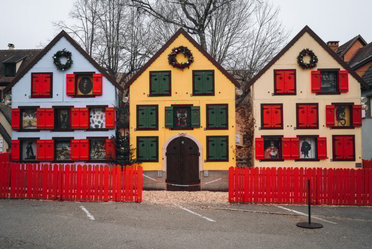 This is the main market at the Turckheim Christmas market. There are three houses that are meant to house elves, which is the theme.